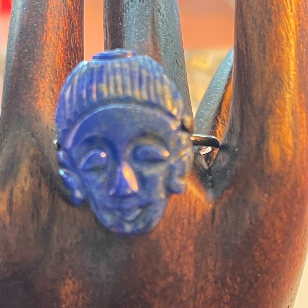 Lapis Hand Carved Ring with an Inca Face | Sterling Silver | Size 7 | NWT